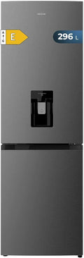 Frigorífico Combi Cecotec de 2 puertas con dispensador de agua Bolero CoolMarket Combi 296 DF WD Dark E. 296 L, 60 cm de ancho, funciones FastCooling, FastFreezing y DeFrost, luz LED interior, Dark Inox