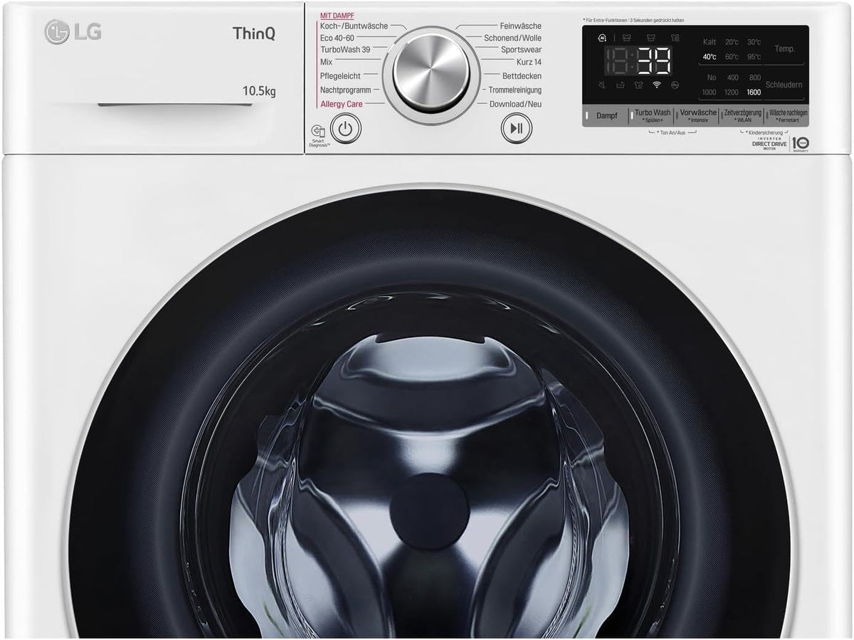 LG F4WV7080, Clase A, lavadora de carga frontal 8 kg, 1400 rpm, AI Direct Drive, Wi-Fi, limpieza profunda con vapor, gran capacidad, TRIPLE A, puerta exterior de cristal templado, 62 x 60 x 85 cm, blanco
