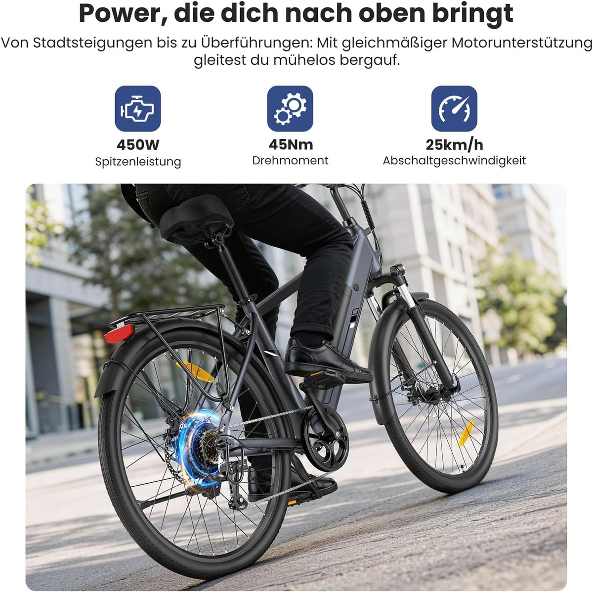 Bicicleta eléctrica Touroll J1 ST/J2 de 26'', bicicleta de trekking eléctrica para hombre y mujer con batería de 561,6 Wh, 100 km de autonomía, 250 W, bicicleta eléctrica con transmisión de 7 velocidades, pedelec, bicicleta urbana para adultos