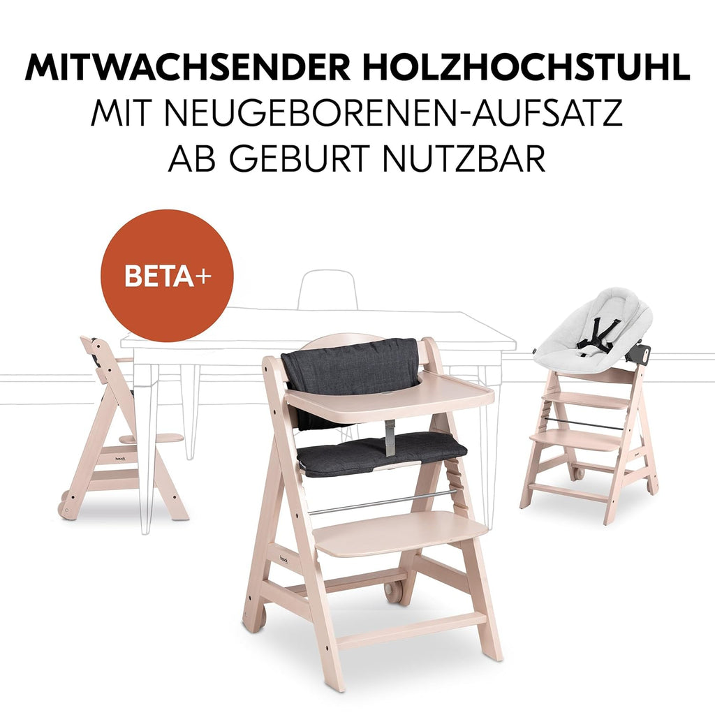 hauck Trona Beta+ Newborn Set Premium Dark Grey - Set de trona para bebé desde el nacimiento con accesorio para recién nacido Bouncer, cojín de asiento y bandeja - Gris oscuro