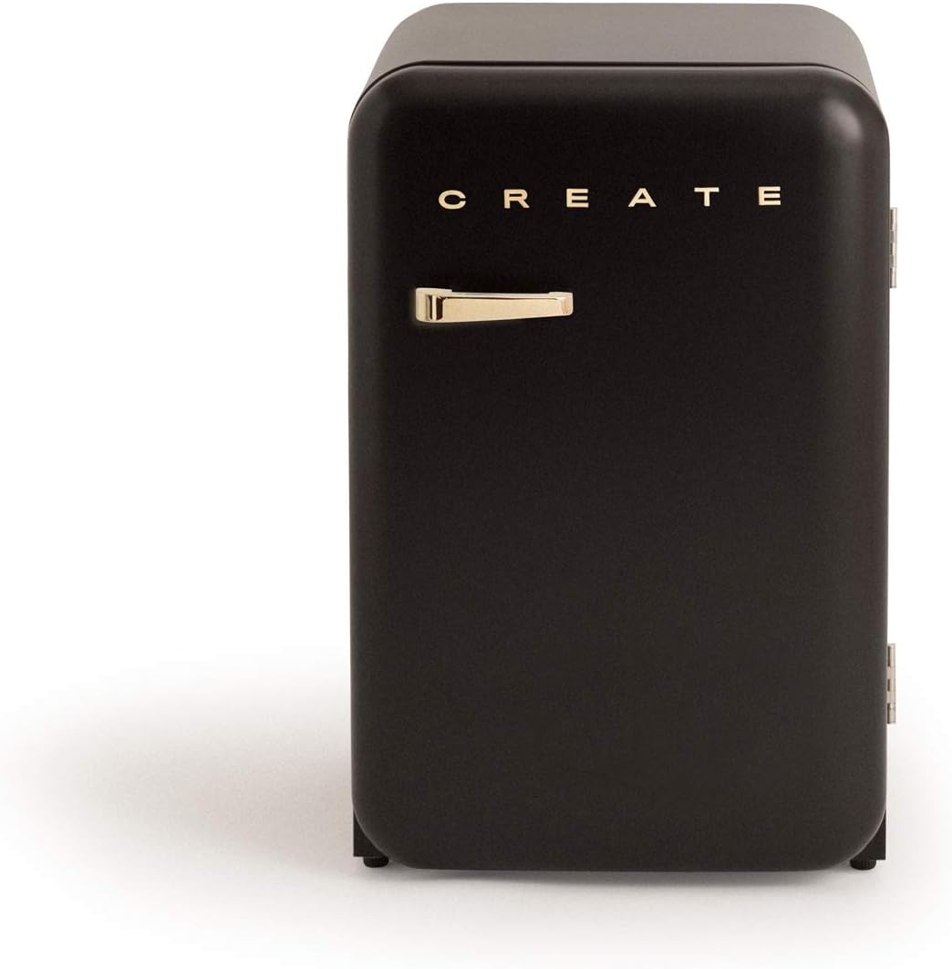 CREAR / RÉTRO FRIGO 83.5 PLATA/Refrigerador negro con manija dorada / 98W, bajo consumo, 2 estantes, regulador de temperatura, botellero, 56x54x84cm.