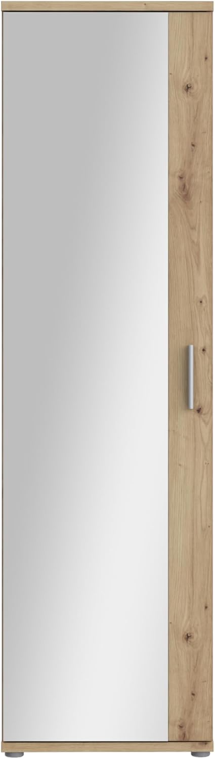 FORTE NET106 Armario 50, zapatero, armario ropero, trastero, armario de puertas batientes, 1 puerta con estantes, espejo, acabado de madera: roble artesano, 50 cm de ancho x 180 cm de alto x 35 cm de fondo