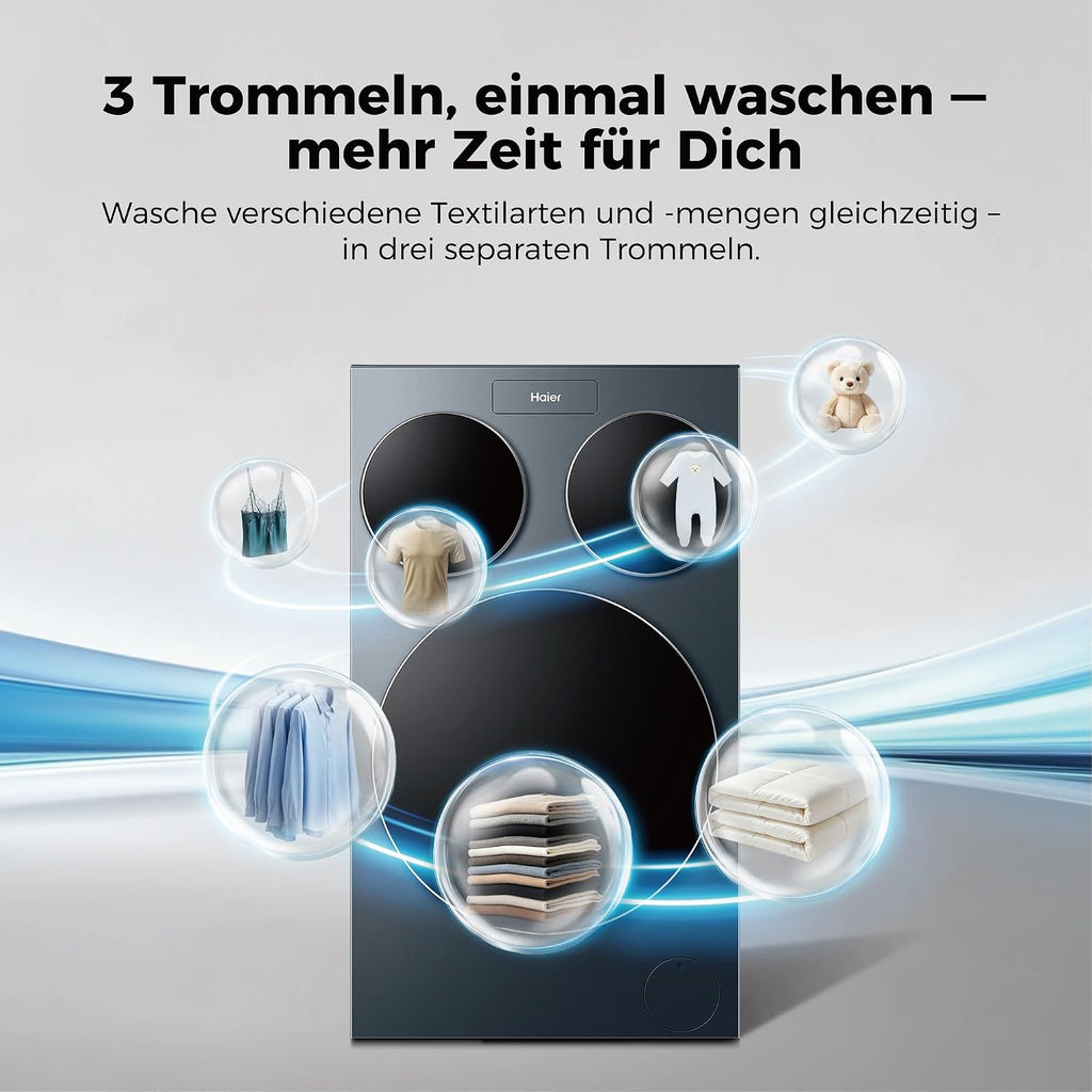 Lavadora Haier MultiWash 10+1+1kg I 3 tambores I Clase energética A, 1.400 rpm, motor inverter, programa automático, higiene UV, dosificación automática, Aquastop I HAMQD 410CBL9GN-84