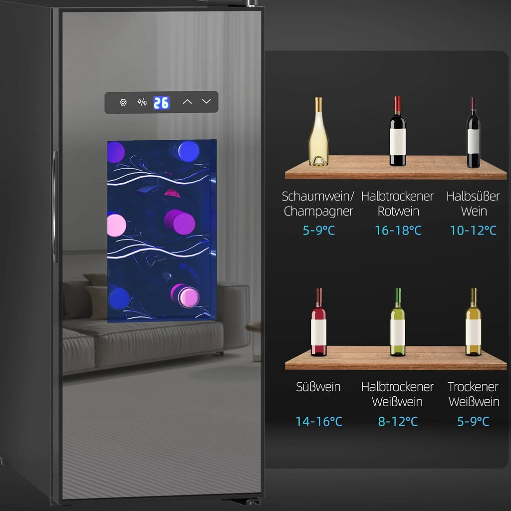 HOMCOM Lodówka na wino kompresorowa 12 butelek 30L 8-18°C Czarny