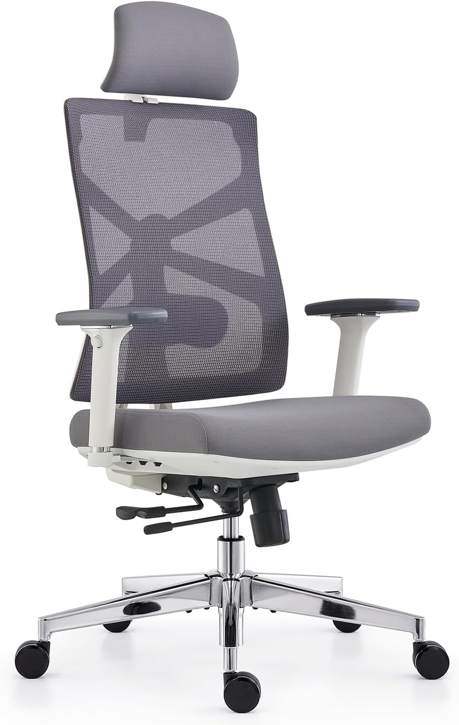 HOLLUDLE Ergonomiczne krzesło biurowe z adaptacyjnym oparciem, wysokie krzesło komputerowe z 4D podłokietnikami, regulowana głębokość siedziska, podparcie lędźwiowe i 2D zagłówek, obrotowe krzesło