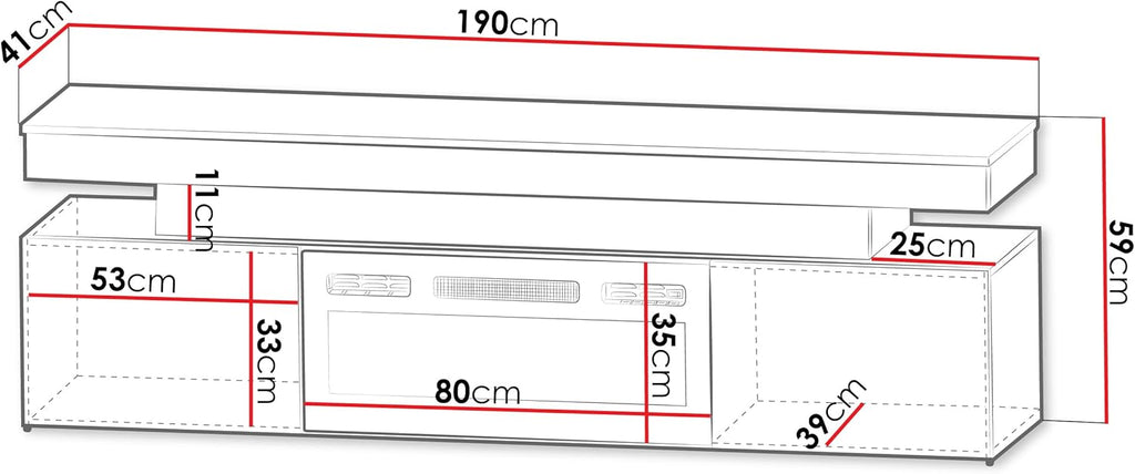 Mueble de TV Mirjan24 Serkuzo EF 2D con chimenea eléctrica, práctico mueble para televisión, soporte de TV con apertura sin tiradores, llama LED realista (negro/negro de alto brillo)