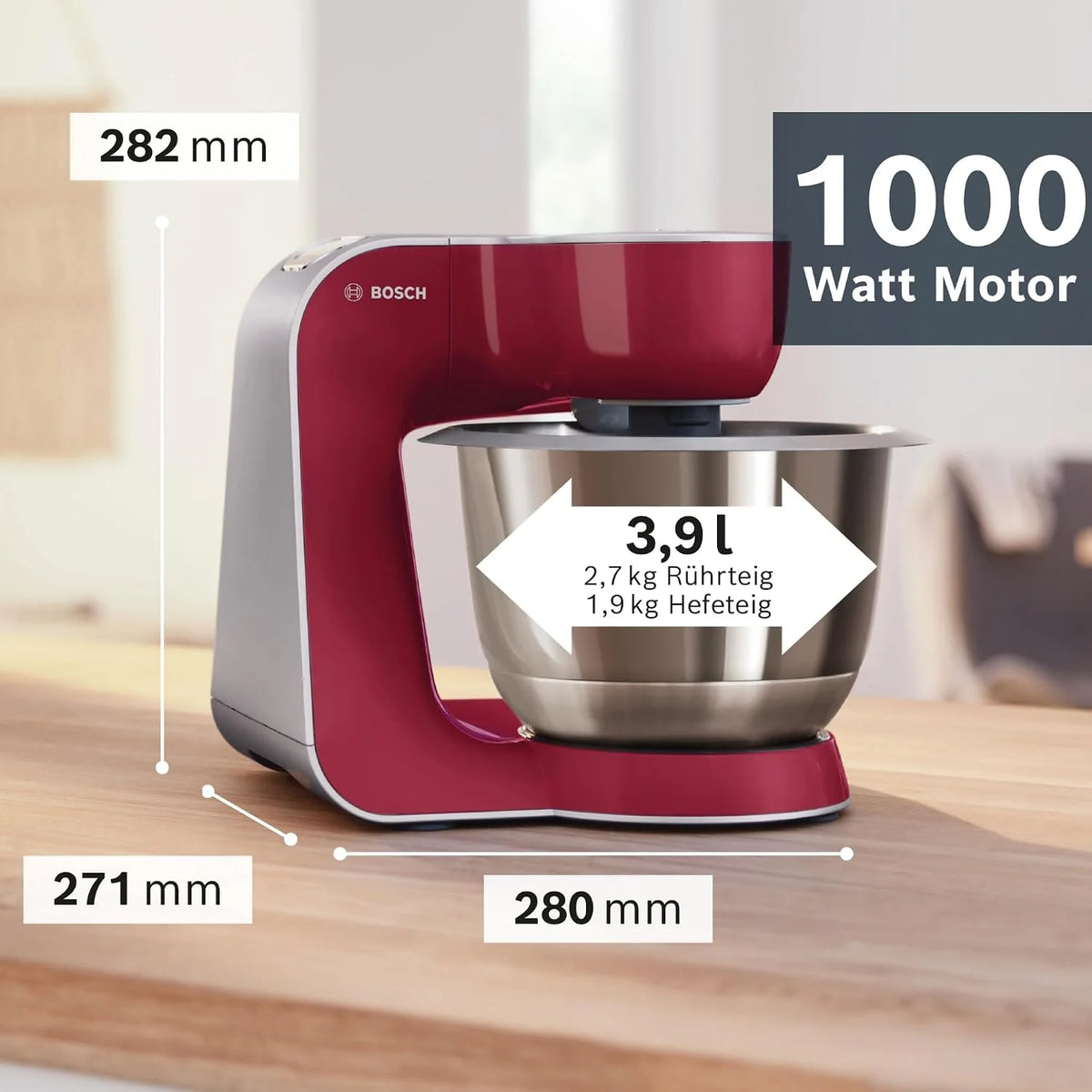 Bosch MUM5 Robot kuchenny 1000 W, MUM58720, czerwony, srebrny