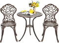 GIANTEX 3 TLG. Bistro Set, Bistrotisch mit 2 Stühlen, Gartenmöbel Set Alu, Gartenset Balkonset antik, runder Gartentisch, Balkonmöbel Set Garten Sitzgruppe 2 Sitzhocker Outdoor Bronze