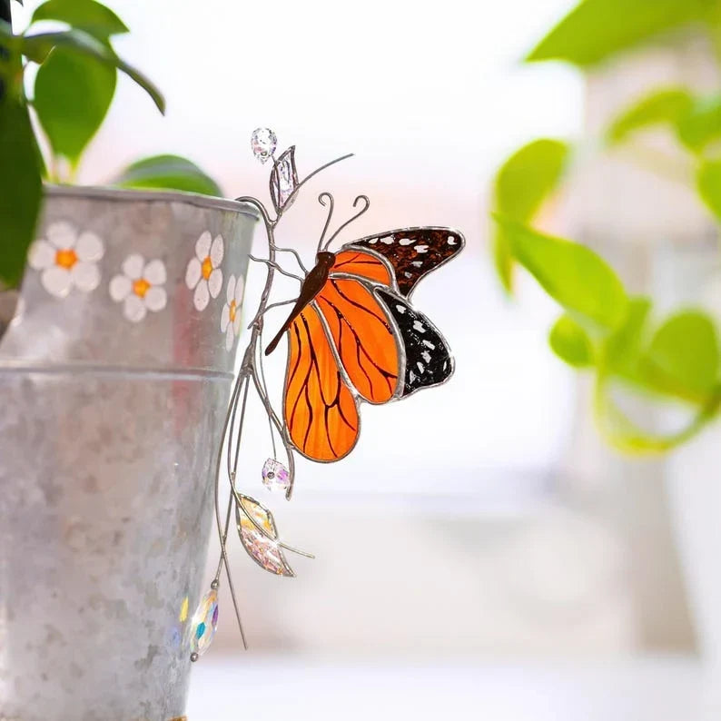 Atrapasueños de cristal Monarch para plantas - Mariposa de vidriera