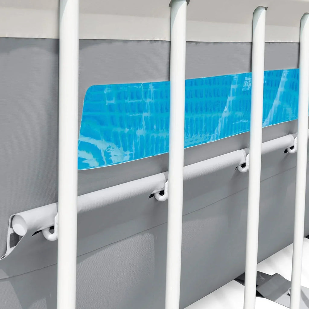 Piscina Desmontable Rectangular Intex Prism Frame, 400x200x122 cm, Material de Triple Capa, Capacidad 8.418 L, Ventana Panorámica, Tapiz, Cobertor, Depuradora de Cartucho, Escalera (56029)