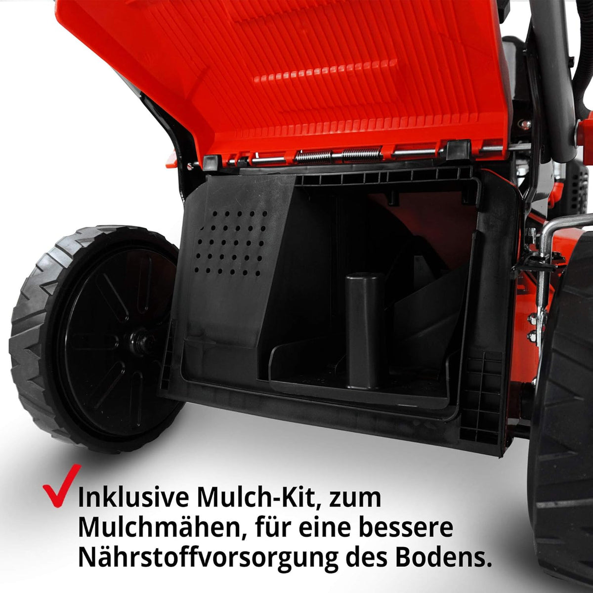 Cortacésped de gasolina 5 en 1 HECHT: potente motor Eco de 4 tiempos de 4,4 kW (6,0 CV), arranque eléctrico, ancho de corte de 53 cm, cesta colectora de 75 l, tracción a las ruedas, ruedas patentadas, función de mulching