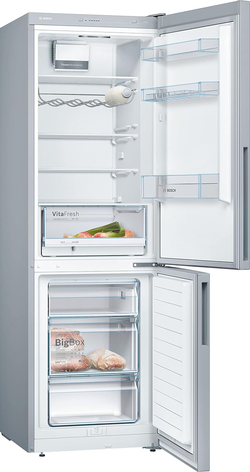 Bosch KGV36VLEAS, Serie 4, Frigorífico con congelador, Libre instalación, 186 x 60 cm, 214 L / 94 L, Acero inoxidable
