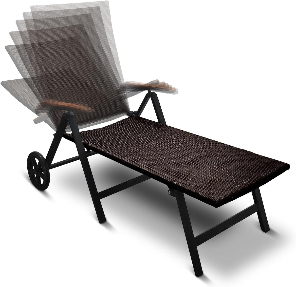 Tumbona plegable de aluminio y ratán sintético, 120 kg de capacidad, color marrón, nueva