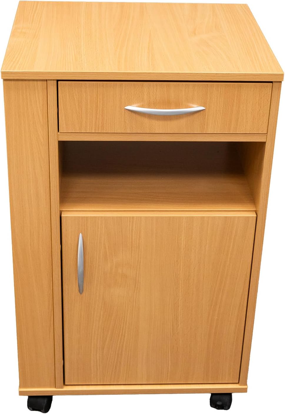 Mesita de noche con cajón y 4 ruedas: armario para cama de hospital, móvil, con frenos, ideal para cuidados, rehabilitación, hospitales y hogar, haya