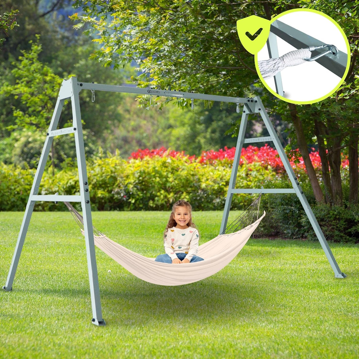 Columpio doble con estructura de acero ZEST SWING HYP2014, capacidad de carga de 180 kg, con columpio nido y hamaca para jardín