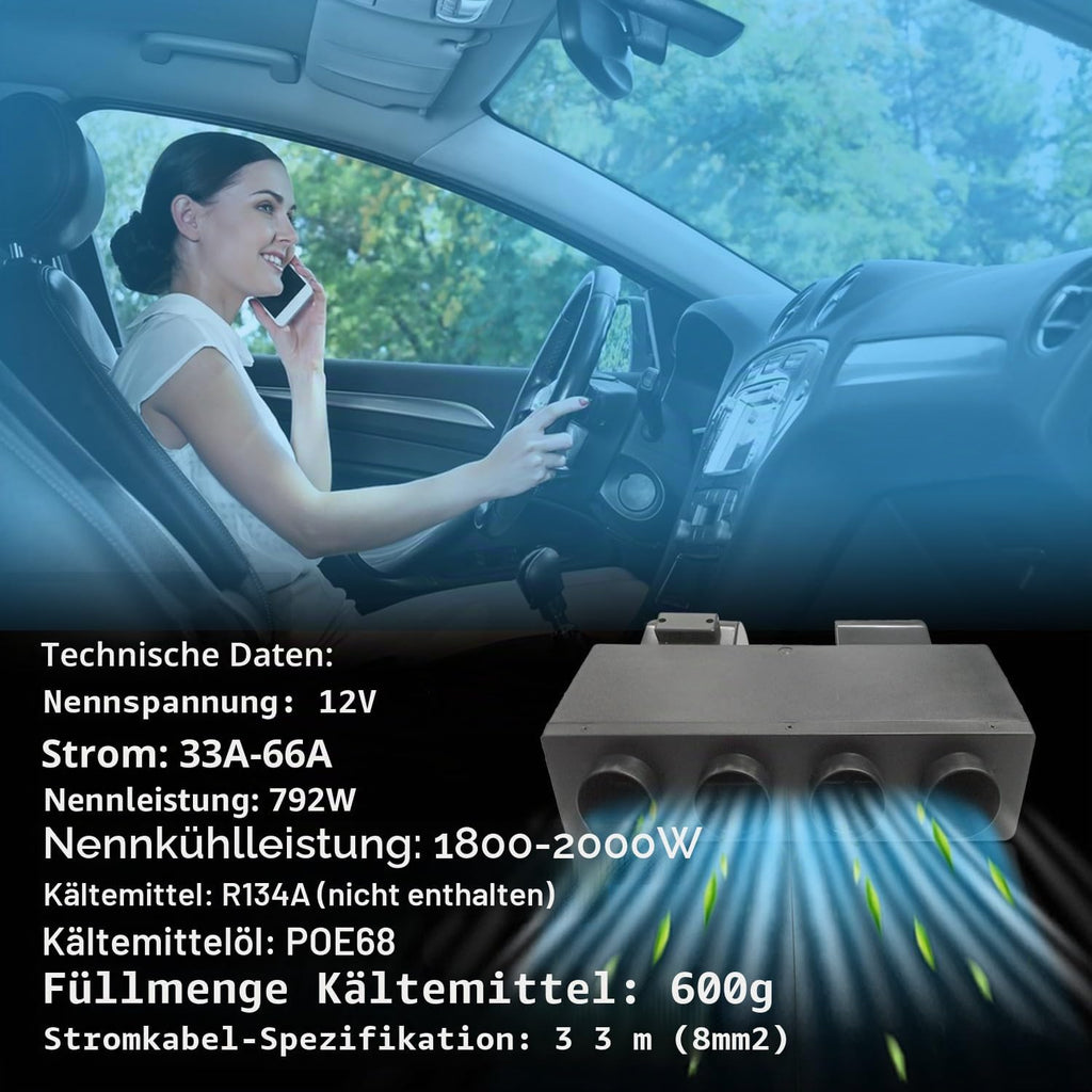 Aire acondicionado universal Gouku, 12 V, solo función de refrigeración, ajuste universal, furgoneta, taxi, autocaravanas, camión, eléctrico, CA, ahorro de energía, negro