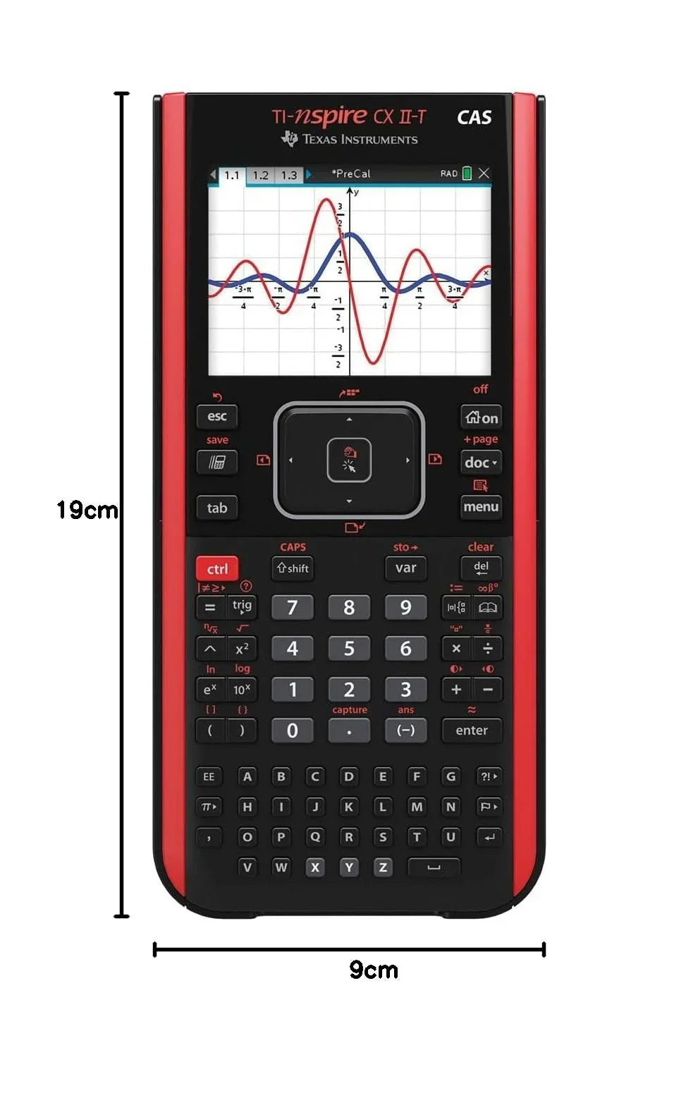 Calculadora gráfica Texas Instruments Nspire CX II T CAS, 800 funciones, pantalla a color, visualización 3D, CAS, 90 MB de memoria, batería recargable, STEM