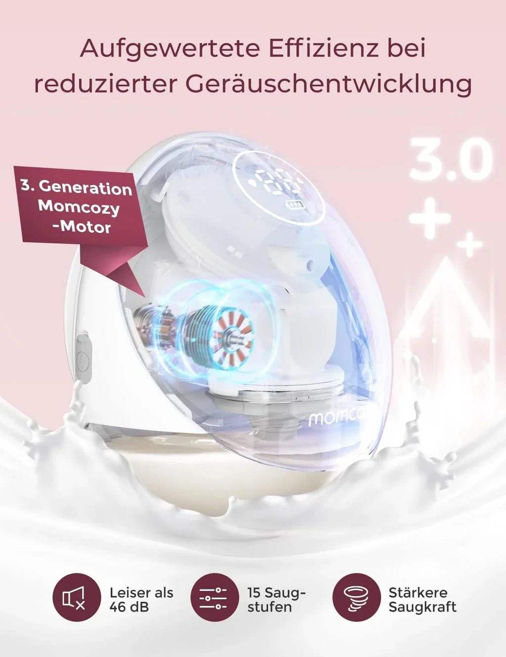 Extractor de leche eléctrico portátil Momcozy M9, manos libres, paquete de 2 unidades, color rojo, control por aplicación, 15 niveles, embudo de 24 mm, 150 ml