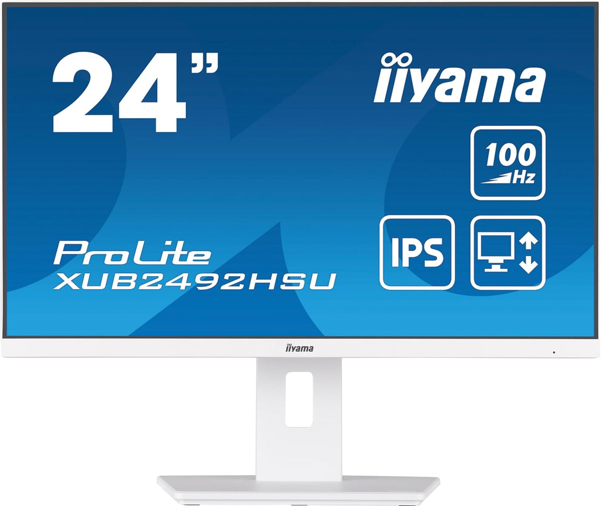 iiyama Monitor Prolite XUB2492HSU-W6, 23,8" Slim, IPS, FHD@100Hz, 0,4ms, 250 CD, 1300:1, Altavoces, HDMI/DP/USB-HUB, soporte ajustable en altura de 15cm + pivote, TCO