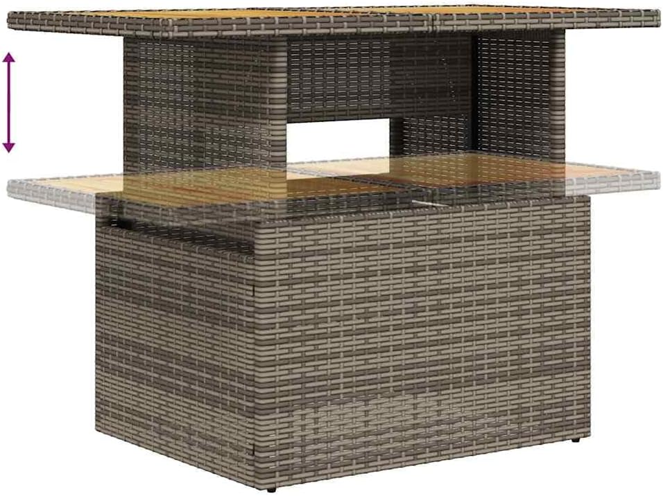 vidaXL Set de sofás de jardín de 5 piezas con cojines gris de poliratán y acacia, conjunto de sofás de exterior, set de sofás de jardín, set de salón, conjunto de sofás para terraza