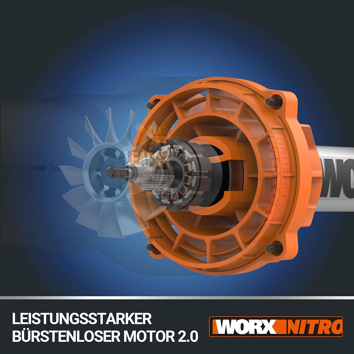 Soplador de hojas inalámbrico WORX Nitro 40V WG585E - motor sin escobillas - 3 velocidades y modo turbo - velocidad del aire 266 km/h - caudal de aire 1053 m³/h - incluye 2 baterías de 4Ah y cargador rápido doble de 4A