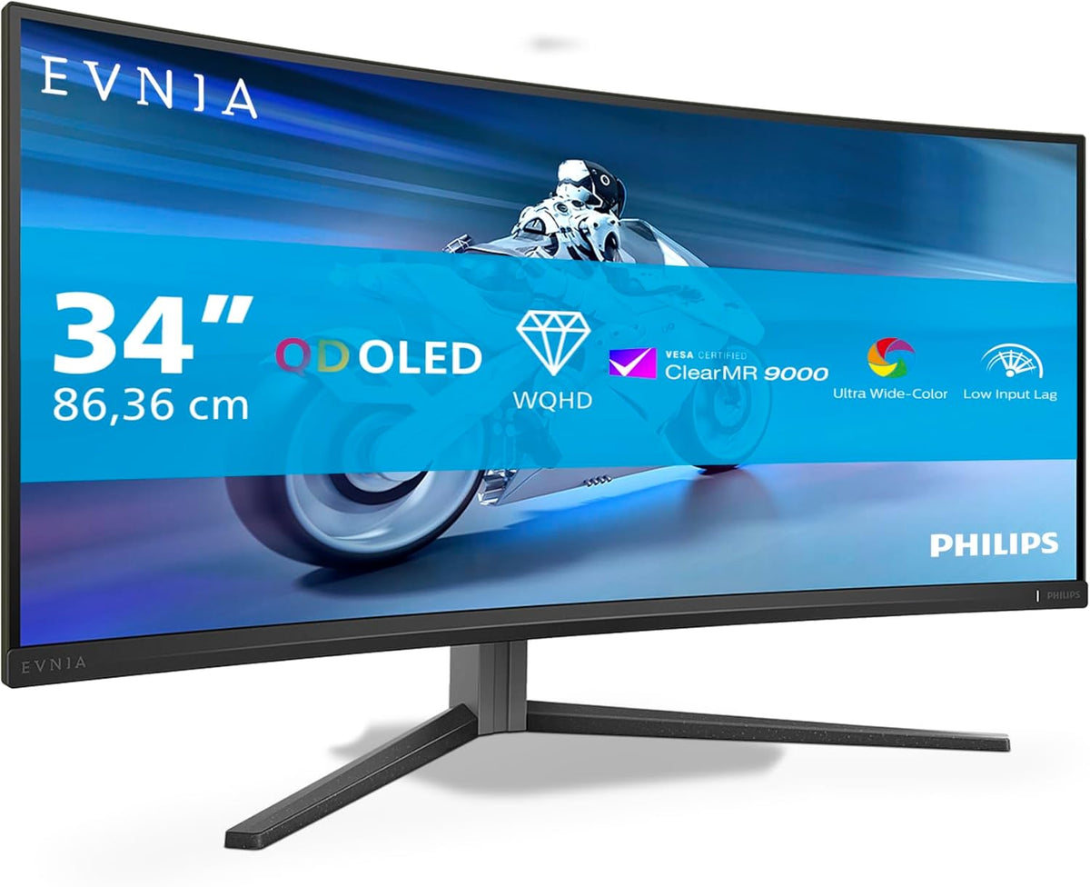 Philips Evnia 34M2C6500AM - Monitor curvo WQHD OLED de 34 pulgadas, 175 Hz, 0,03 ms, FreeSync Premium Pro, comp. G-Sync, HDR400 (3440x1440, 2X HDMI, DisplayPort, concentrador USB) Gris oscuro
