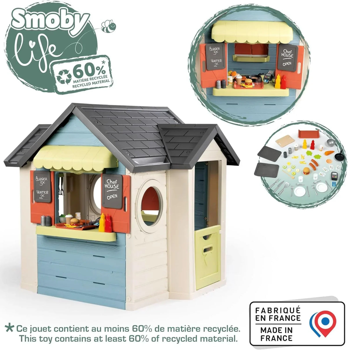Smoby Life Garden House - Casa de Jardín Infantil - Incluye Jardinera, Comedero para Pájaros, Herramientas y Accesorios - Protección UV - Material Reciclado - más de 2 años (7600810408)