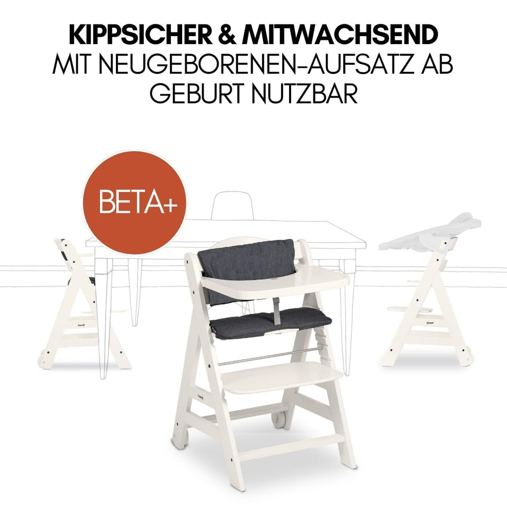 hauck Trona Beta+ Newborn Set Premium Dark Grey - Set de trona para bebé desde el nacimiento con accesorio para recién nacido Bouncer, cojín de asiento y bandeja - Gris oscuro
