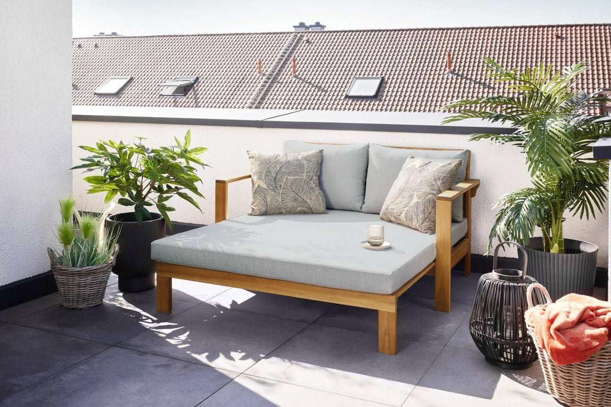 Cama tipo lounge Primaster Capri incl. colchón, cama de sol 141x130x35cm, tumbona de sol
