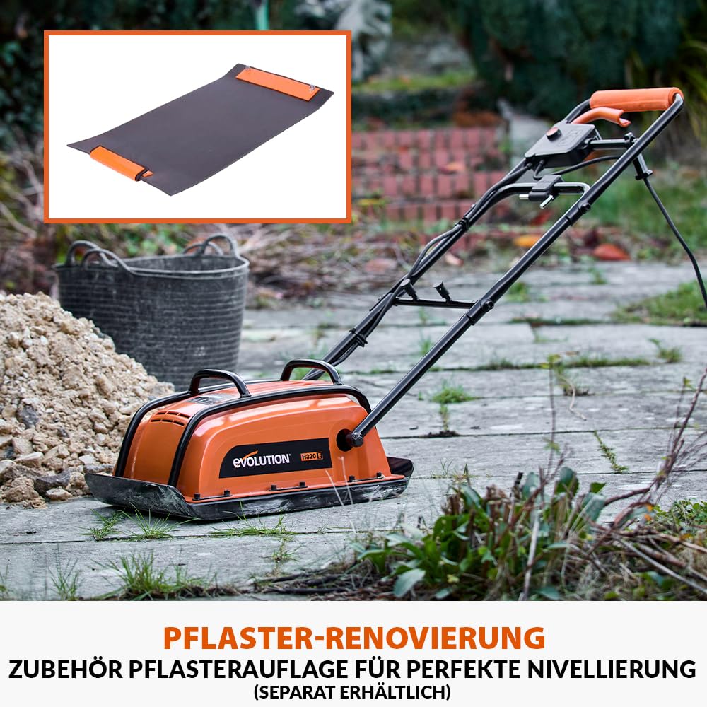 Pisón vibrante eléctrico Evolution Power Tools H320E Hulk, compactador de placa para senderos, césped artificial, terrazas, trabajos de pavimentación y arena