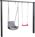 Estructura de columpio QLS 260 cm, soporte para columpio doble, estructura de acero para nido de columpio, negro