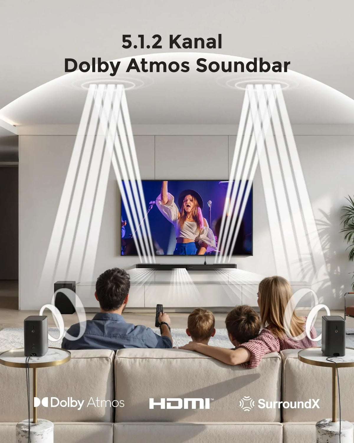 Barra de sonido ULTIMEA Skywave F40 Boom 5.1.2 Dolby Atmos con subwoofer de 6.5", 2 altavoces envolventes, Bluetooth 5.4 y HDMI eARC