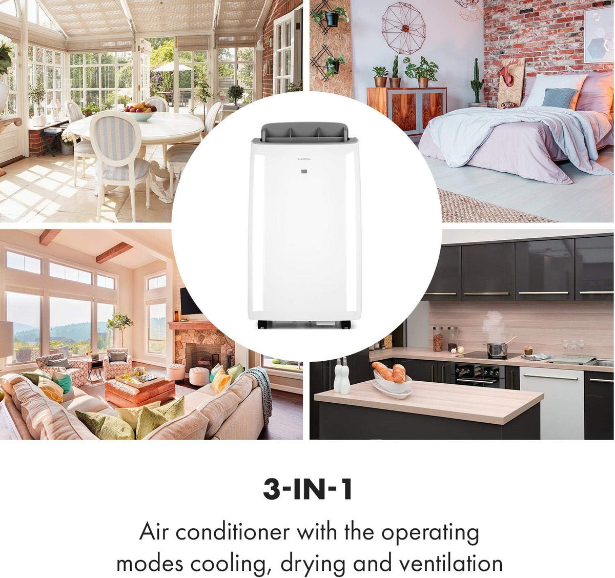 KLARSTEIN Grandbreeze Pro 14K – Aire acondicionado portátil, deshumidificador, ventilador, 3 velocidades, 14000 BTU/1,65 kW, habitación: 42 a 68 m², flujo: 460 m³/h, eficiencia energética A – Blanco