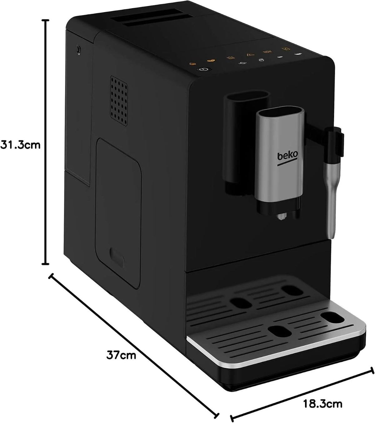 BEKO CEG 3192 B - CEG3192B - Automatyczna Ekspres do kawy ze zintegrowanym Cappuccinatorem, Zbiornik 1.5 litra, Ciśnienie 19 bar - Czarny, 18,6 x 41 x h32 cm