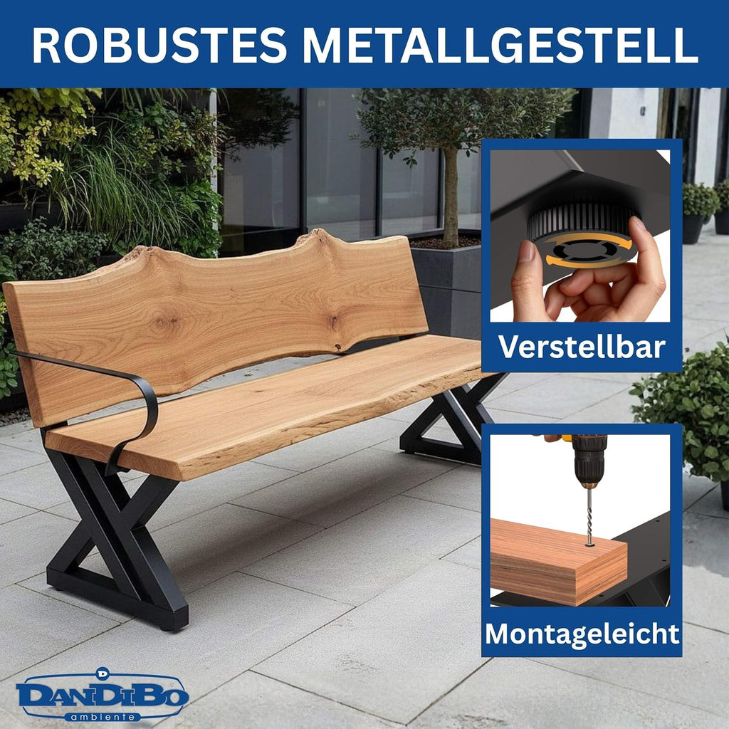 DanDiBo Juego de 2 estructuras para banco con respaldo de metal negro, patas para banco de bricolaje, bases para banco, soportes para banco 96670, estructura de asiento para banco de jardín, resistente y estable