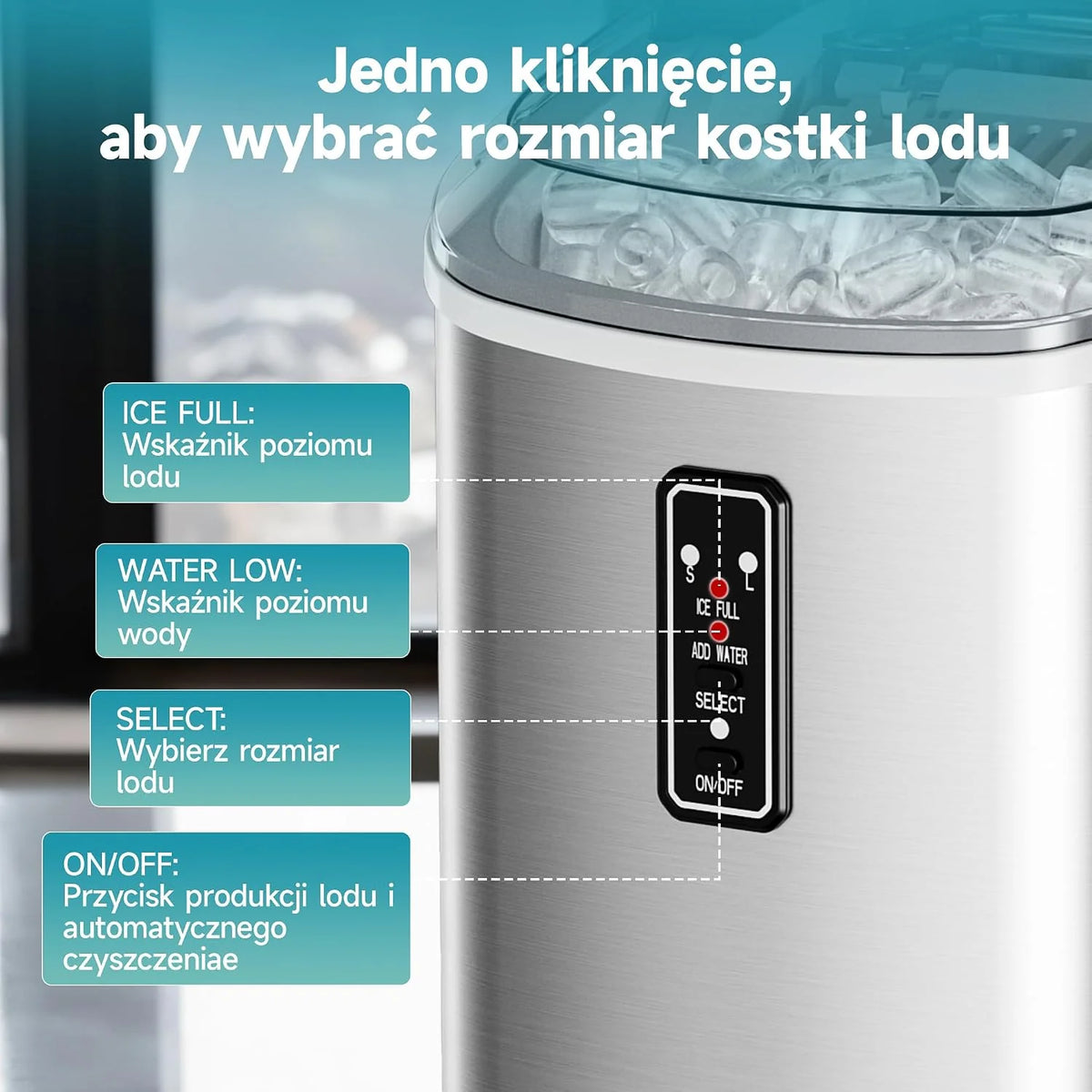 EUHOMY Mała kostkarka do lodu EUHOMY, 9 kostek w 6 minut, 12 kg/dzień, samoczyszcząca, przenośna kostkarka do lodu z uchwytem, koszykiem i łyżką, 2 rozmiary kostek lodu do domu, kuchni i biura