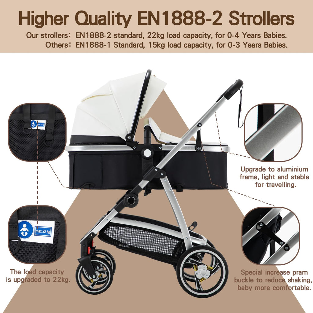 Cochecito 3 en 1 Gcarebb, silla de paseo con portabebés, cochecito completo con altura ajustable, cochecito combinado con marco de aluminio para recién nacidos de 0 a 4 años