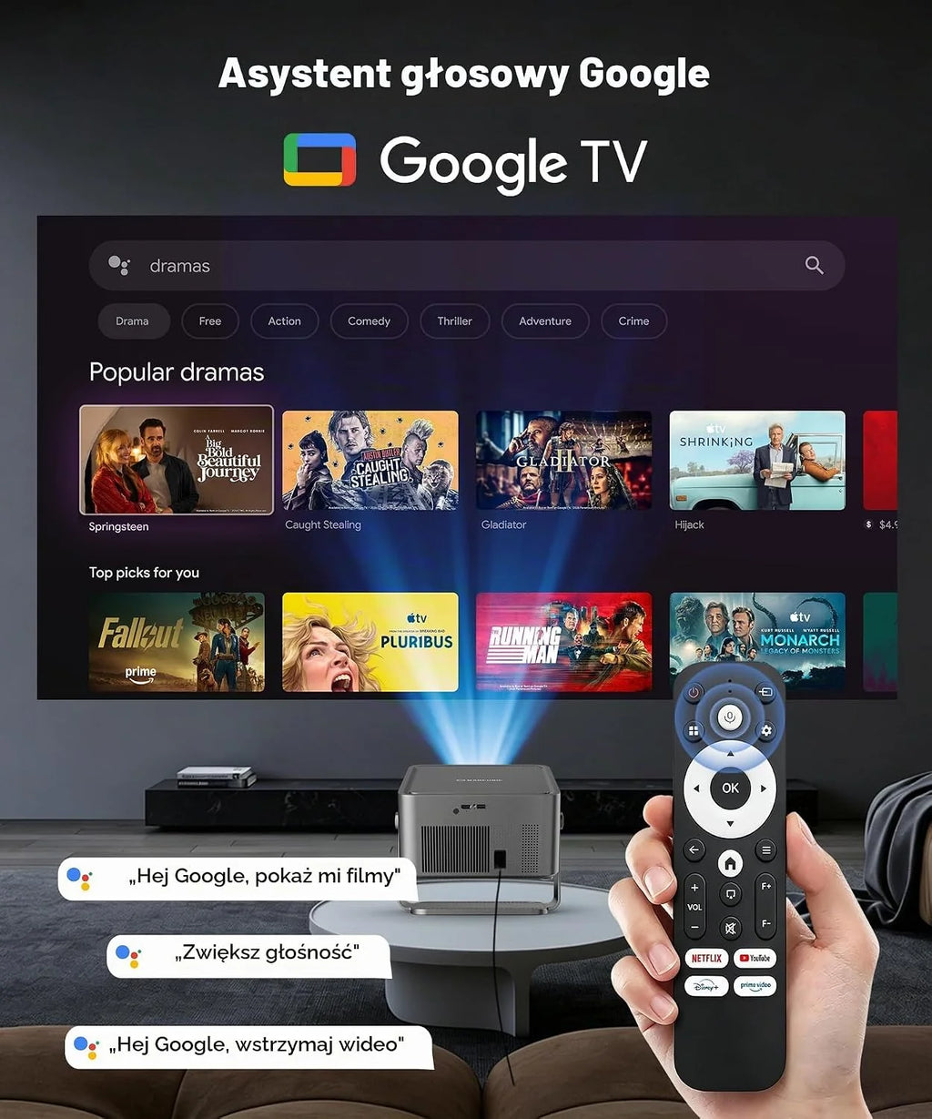 [Google TV & Oficjalne Apps] Projektor Przenośny 800 ANSI, Natywne 1080P