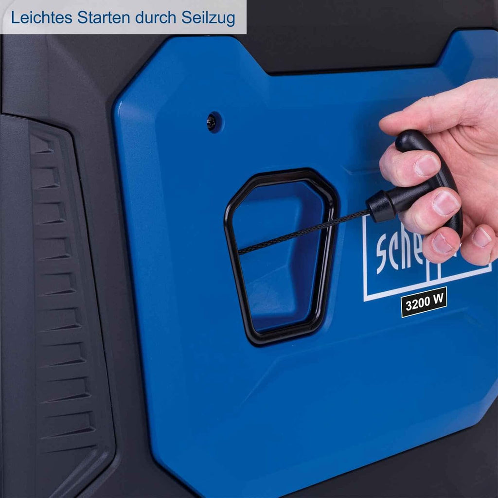 Generador eléctrico inversor de gasolina Scheppach SG3500i | con tecnología inverter para electrónica sensible | 3500W | tomas de corriente 2x230V / 2xUSB tipo A / 1x12V CC | 66 dB de nivel sonoro