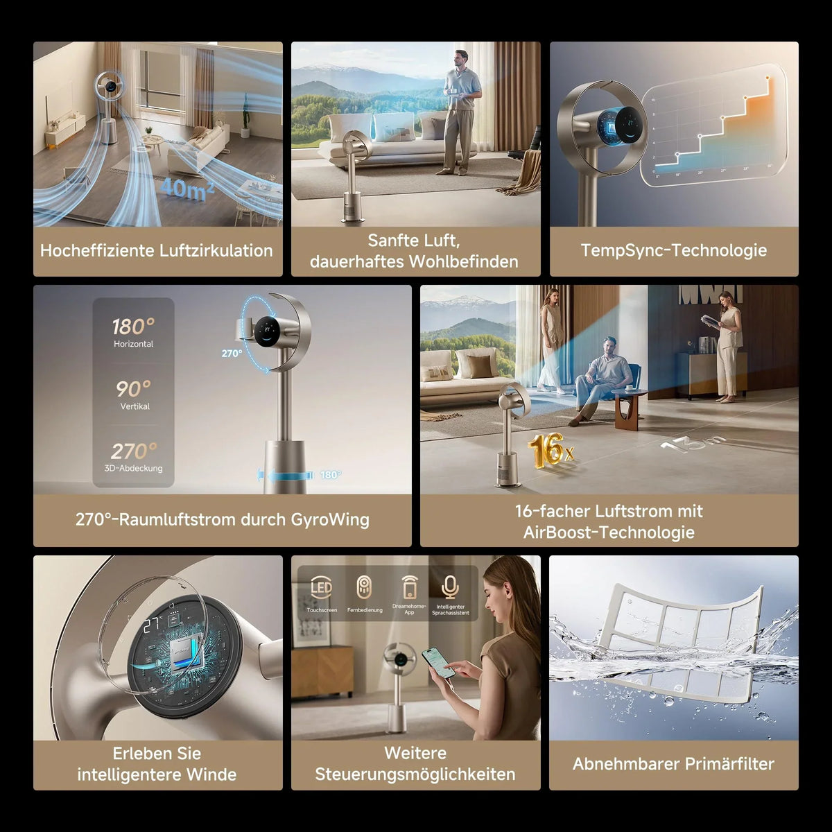 Ventilador sin aspas dreame MF10, circulación de aire de 270°, AirBoost 16x, flujo de aire con adaptación de temperatura, control por aplicación y voz