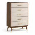 Cómoda de madera, lino beige con tiradores dorados