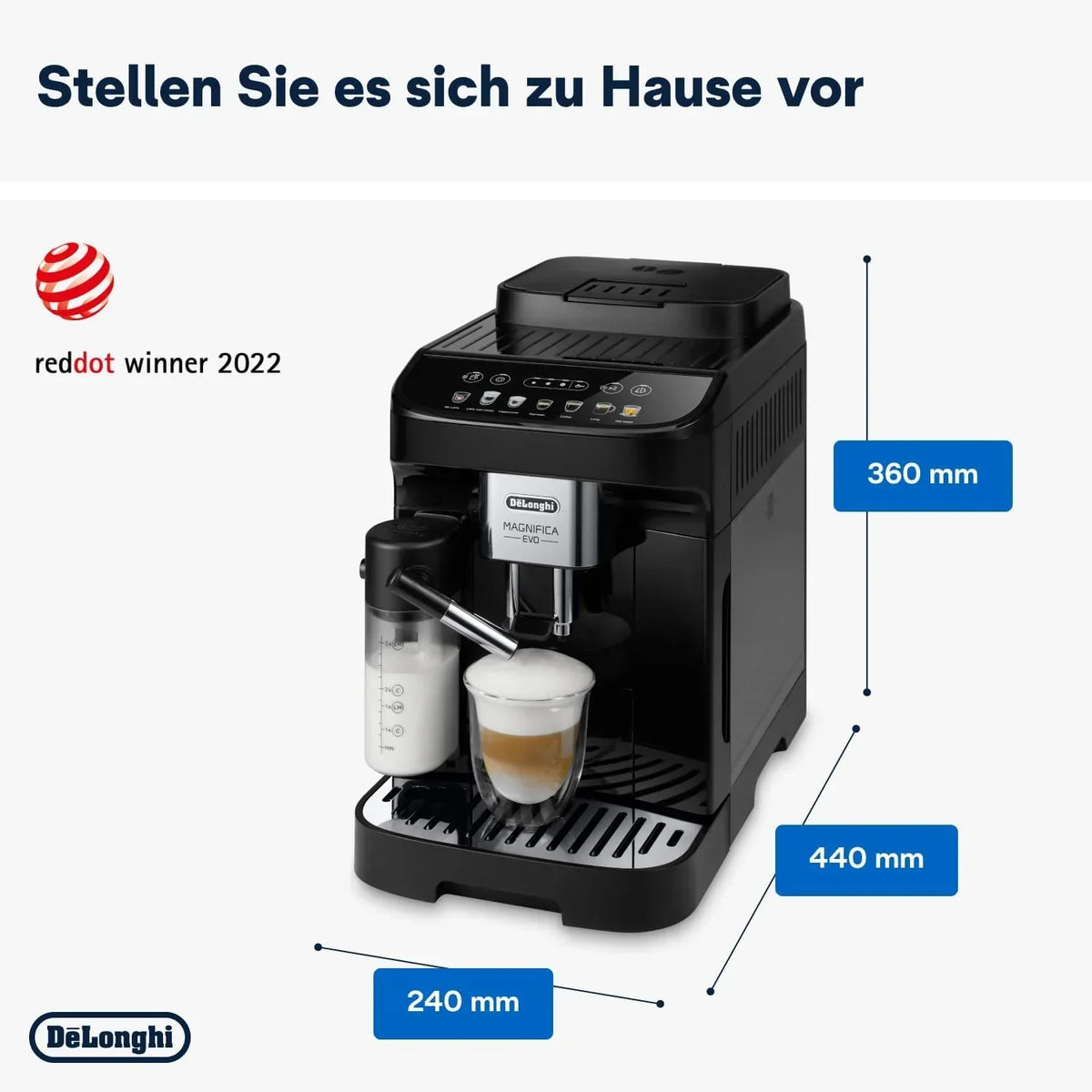 Cafetera superautomática De'Longhi Magnifica Evo ECAM 292.81.B con sistema de leche LatteCrema, 7 botones de selección directa para cappuccino, espresso y otras especialidades de café, función de 2 tazas, negro
