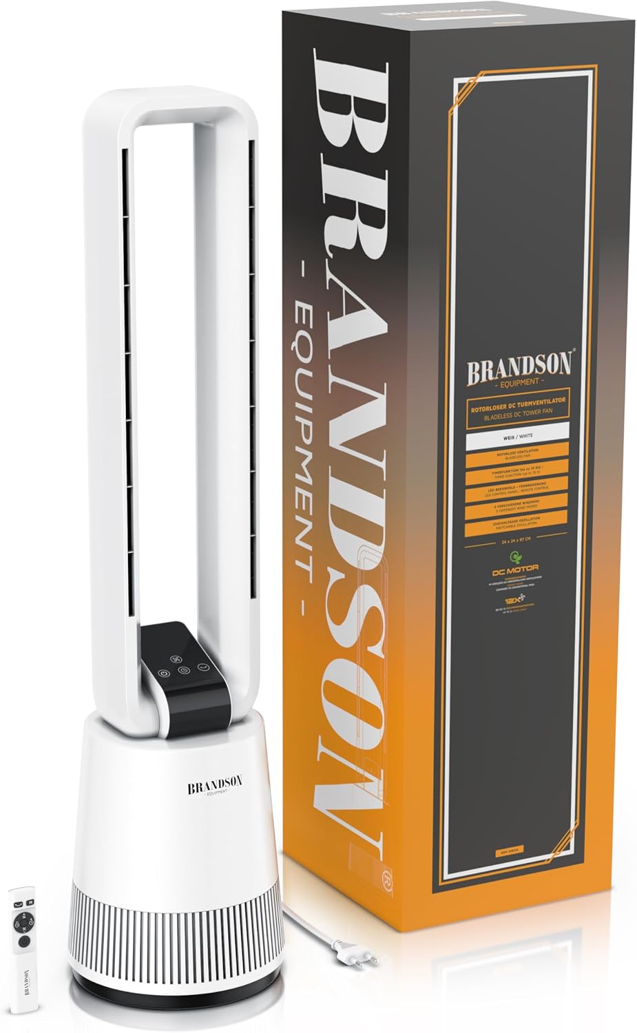 Brandson - Ventilador de torre DC ECO Line - Motor DC muy silencioso - Modo sueño - Con mando a distancia - 3 modos - Oscilación - Eficiencia energética - Para dormitorio, oficina, salón, habitación infantil