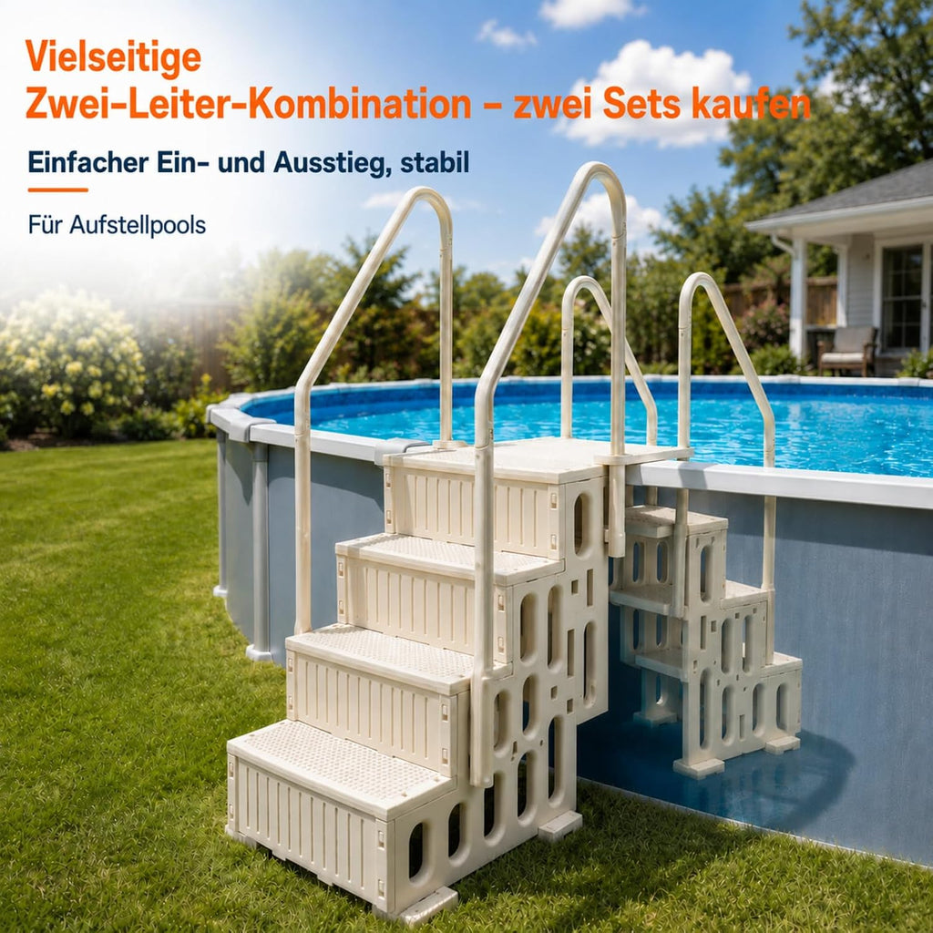 Escalera de piscina de 4 peldaños, escalera de piscina de HDPE blanca con pasamanos doble y antideslizante, capacidad de carga máxima de 180 kg para piscinas desmontables de 122–137 cm, piscina de jardín, piscinas enterradas, familias y personas mayores