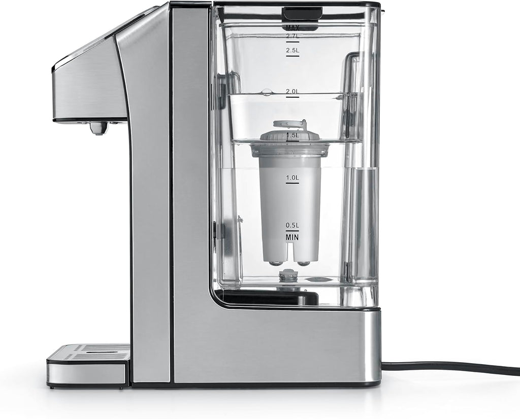 CASO HW 770 Advanced - Dispensador de agua caliente, agua caliente en segundos, 13 niveles de temperatura (40-100°C), función de memoria, ahorra hasta un 50% de energía en comparación con los hervidores de agua, incluye filtro de agua