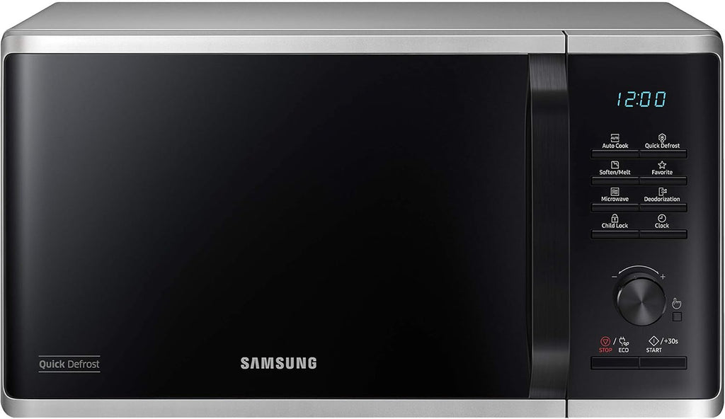 Microondas Samsung MS2AK3515AS/EG, 800 W, capacidad de 23 l, 48,9 cm de ancho, interior de esmalte cerámico resistente a los arañazos, programas de descongelación QuickDefrost, plateado