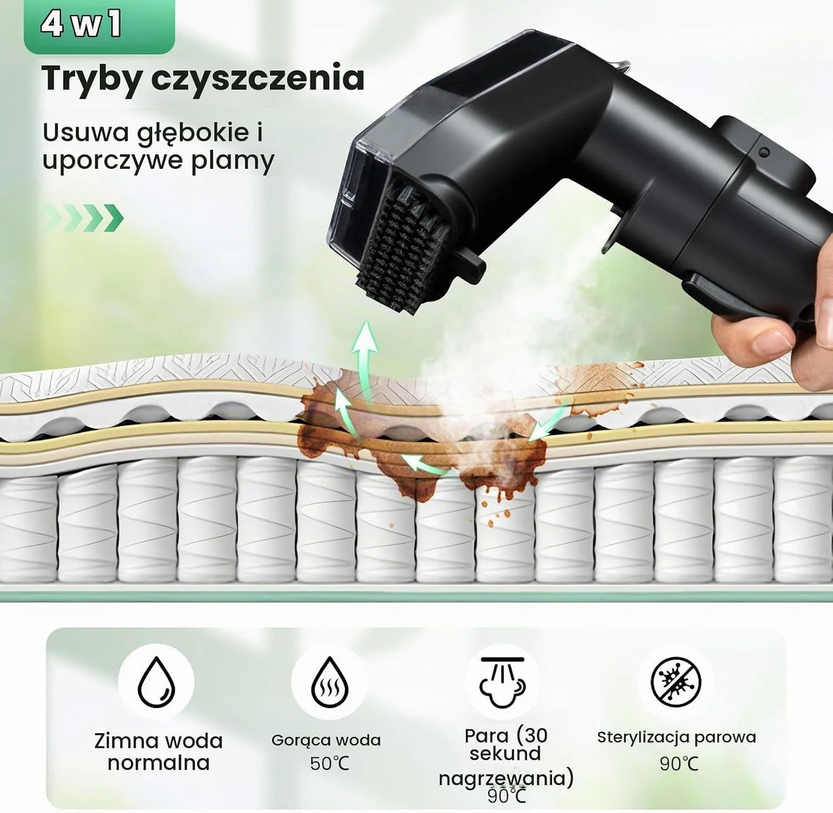 COSTWAY Urządzenie do czyszczenia tapicerki, 1800 W, para, sterylizacja, czyszczenie zimnej i gorącej wody, odkurzacz z 2 głowicami szczotki, przenośny odkurzacz na mokro do sofy, tapicerki, schodów