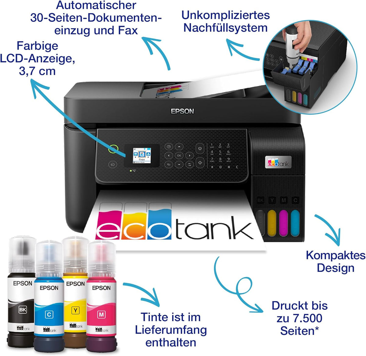 Impresora multifunción de inyección de tinta Epson EcoTank ET-4800 A4 con Wi-Fi, incluye tinta para hasta 3 años