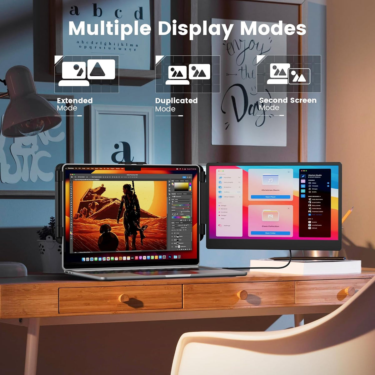 Monitor para portátil domyfan, extensión de pantalla doble FHD de 14" 1080P para portátil, Plug and Play, para Windows, Mac, Chrome, Android, Xbox, Switch, PS5, con 13.3"-17"