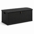 Baúl de jardín de resina trenzada negro 120x50x60 cm con cerradura